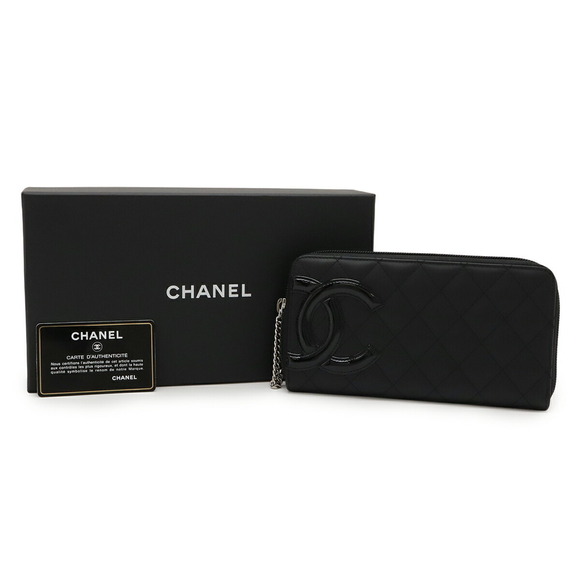 CHANEL Authentic Black Leather Logo Wallet